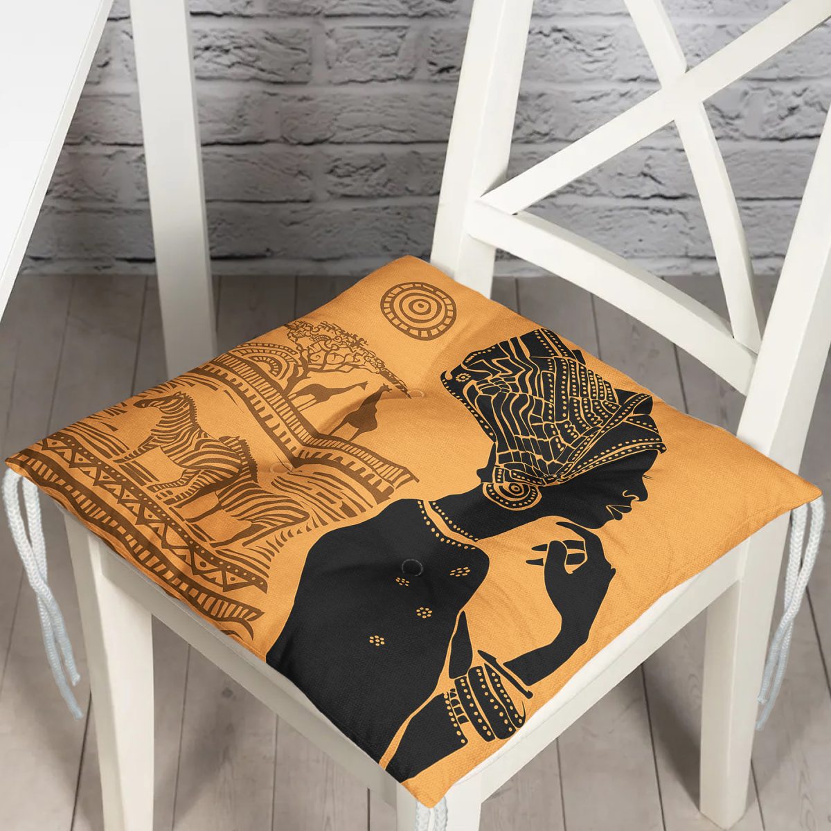 African Etnik Tasarım Dijital Baskılı Dekoratif Pofuduk Sandalye Minderi Realhomes