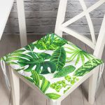 - P3368-Gorsel - Realhomes Beyaz Zeminde Watercolor Yapraklar Özel Tasarımlı Pofuduk Sandalye Minderi Realhomes