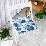 - P3373-Gorsel-1 - Realhomes Mavi Amazon Yaprakları Özel Tasarımlı Dekoratif Pofuduk Sandalye Minderi Realhomes