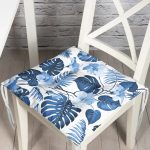 - P3373-Gorsel - Realhomes Mavi Amazon Yaprakları Özel Tasarımlı Dekoratif Pofuduk Sandalye Minderi Realhomes