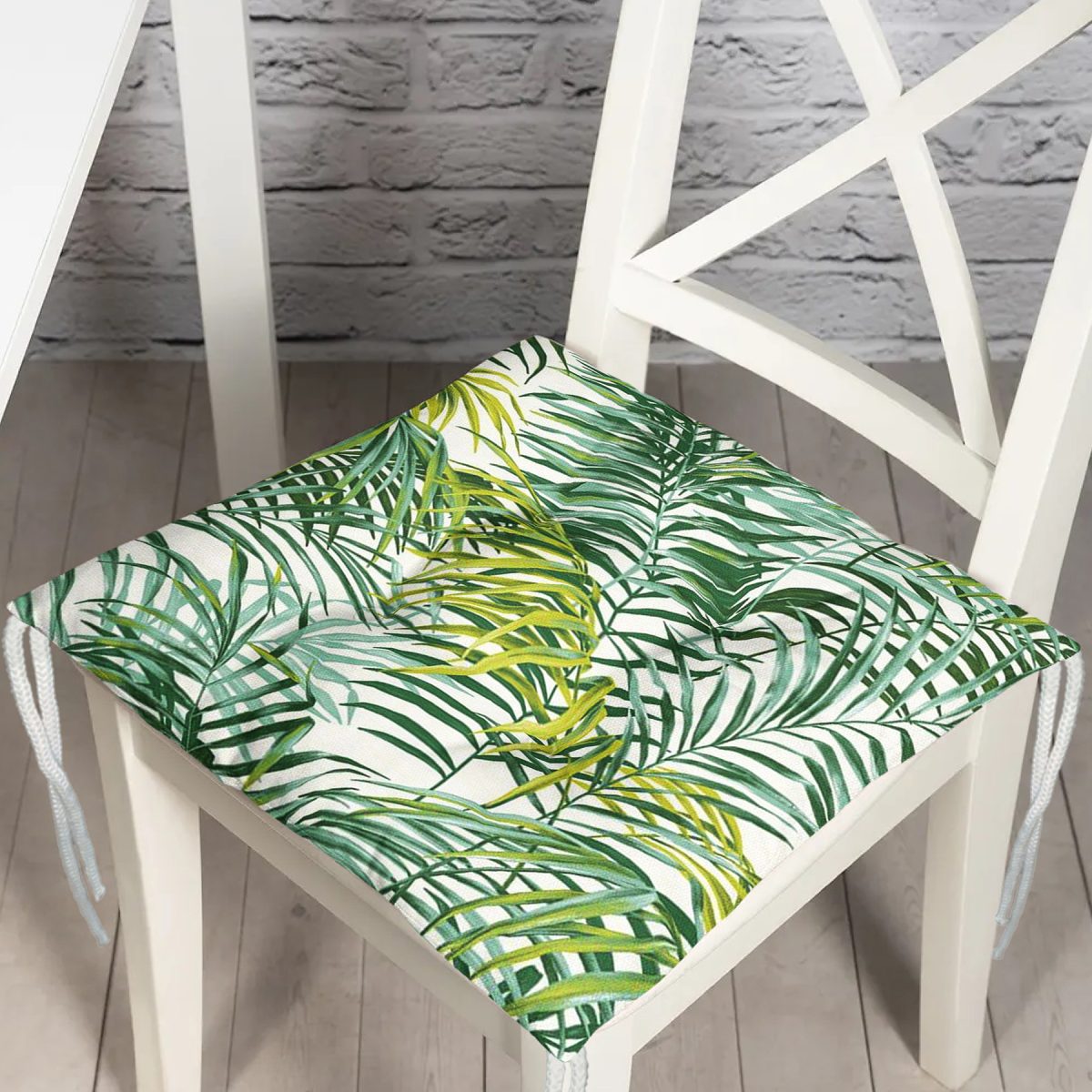 Yeşil Palmiye Yaprakları Özel Tasarımlı Dekoratif Pofuduk Sandalye Minderi Realhomes