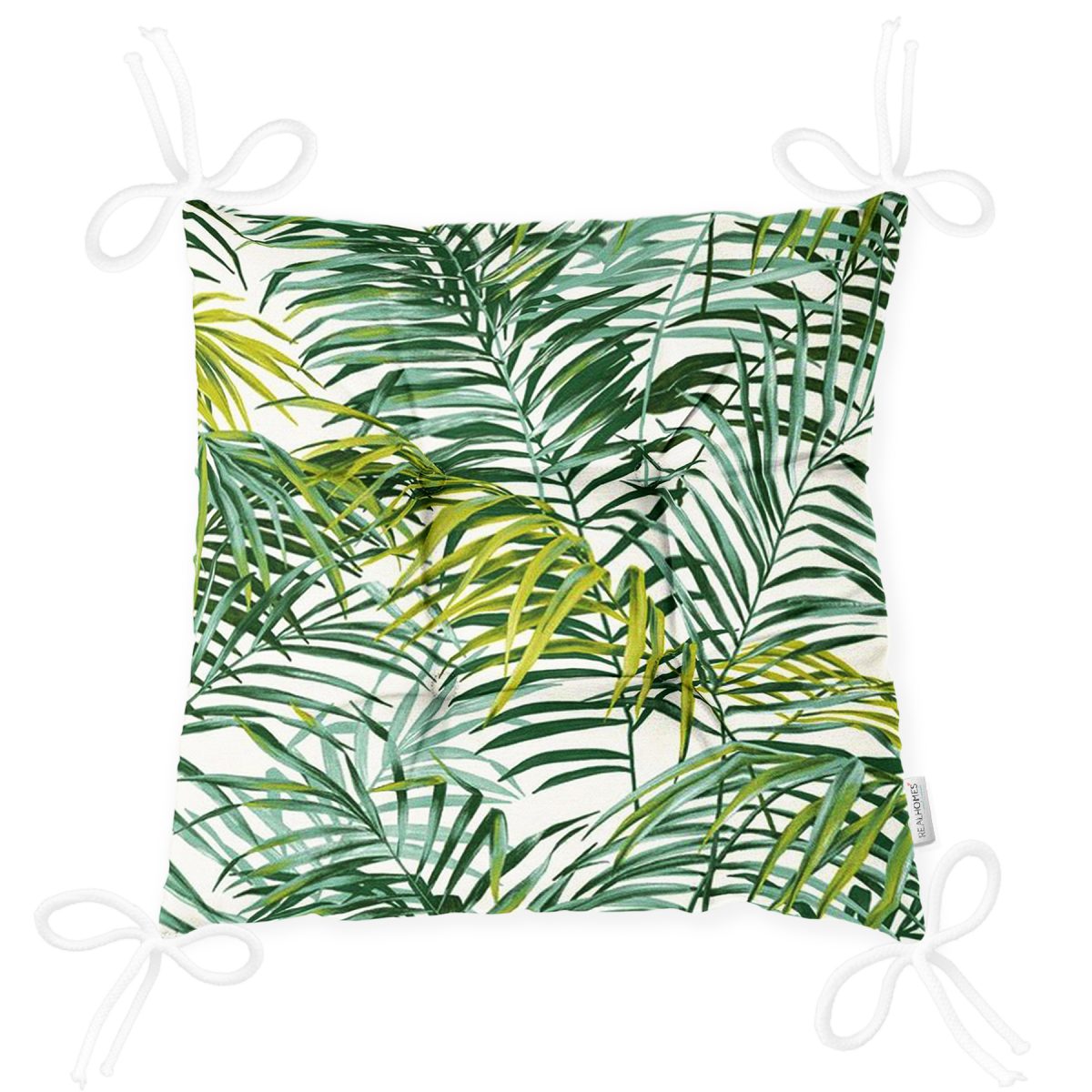 Yeşil Palmiye Yaprakları Özel Tasarımlı Dekoratif Pofuduk Sandalye Minderi Realhomes