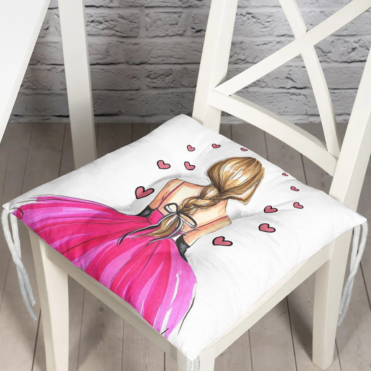 Balerin Kız Çizimli Dijital Baskılı 3D Dekoratif Pofuduk Sandalye Minderi Realhomes