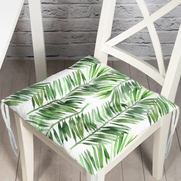 - P3380-Gorsel - Realhomes  Suluboya Lif Yapraklar Desenli Özel Tasarım Pofuduk Sandalye Minderi Realhomes