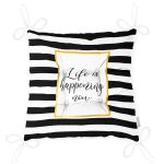 Siyah Beyaz Gold Yazılı Modern Dekoratif Pofuduk Sandalye Minderi Realhomes