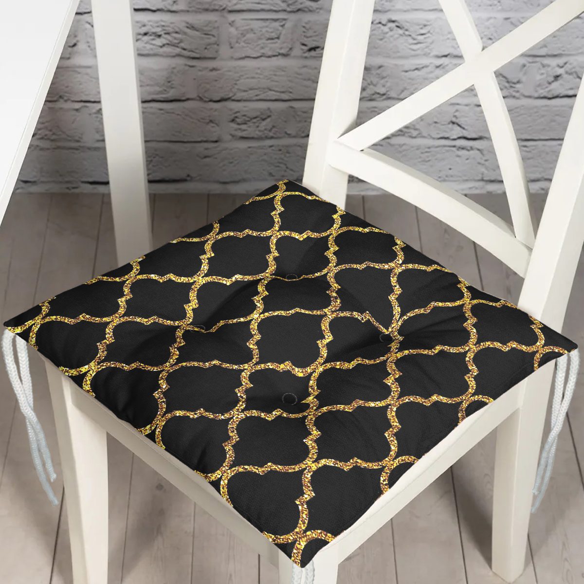 Gold Detaylı Ogea Desenli Dekoratif Modern Pofuduk Sandalye Minderi Realhomes