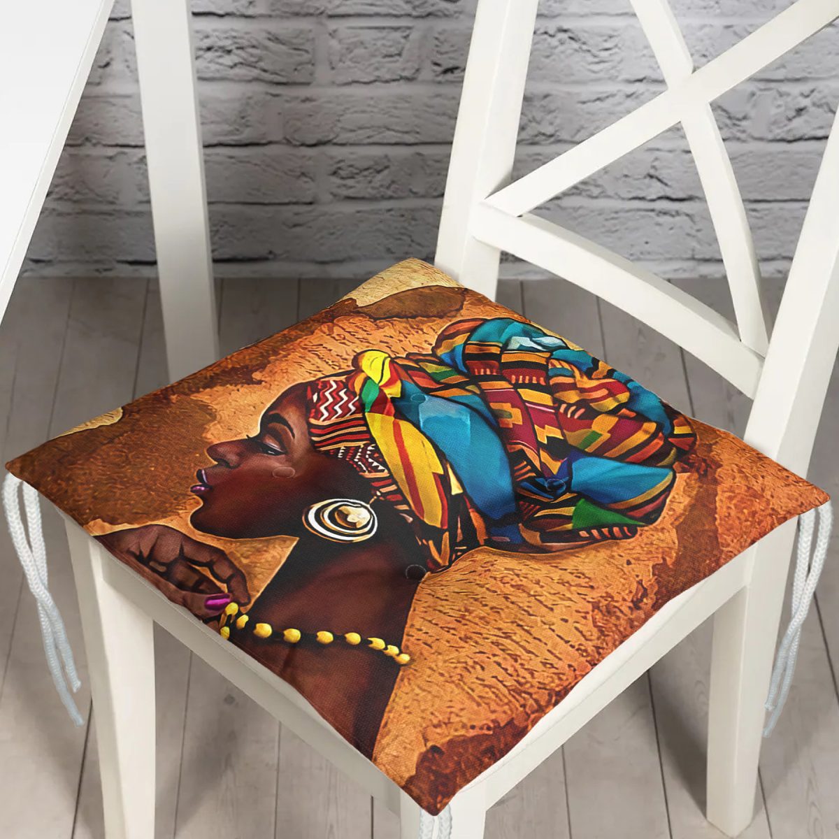 African Woman Çizimli Dijital Baskılı Modern Pofuduk Sandalye Minderi Realhomes