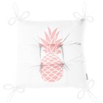 Beyaz Zeminde Pembe Ananas Tasarımlı Dijital Baskılı Pofuduk Sandalye Minderi Realhomes
