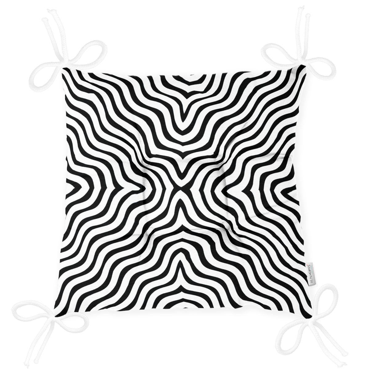 Siyah Geometrik Çizgiler Özel Tasarımlı Dekoratif Pofuduk Sandalye Minderi Realhomes