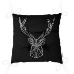 Siyah Zeminli Geometrik Geyik Çizimli Modern Pofuduk Sandalye Minderi Realhomes