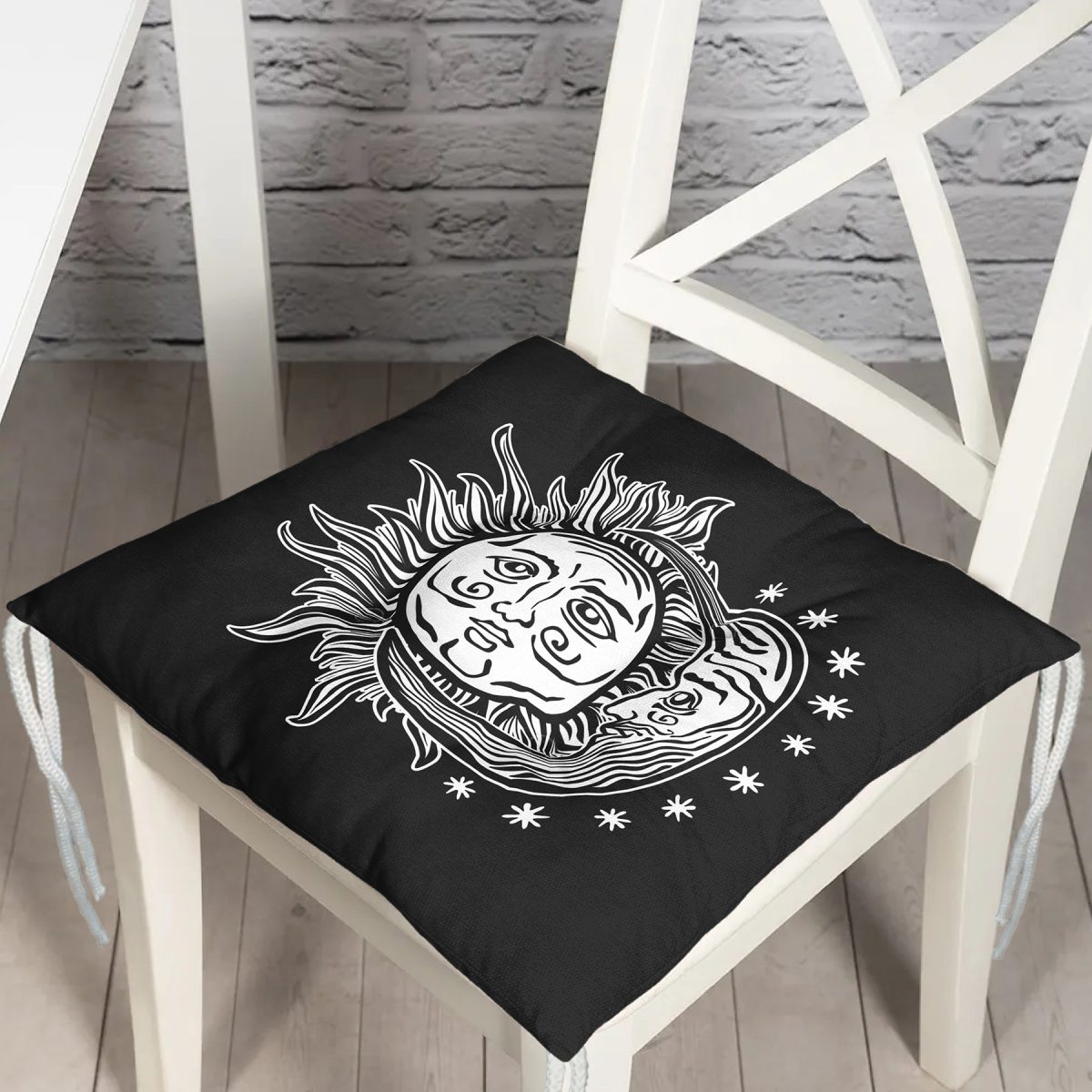 Güneş Ay Yıldızlı Dekoratif Pofuduk Sandalye Minderi Realhomes