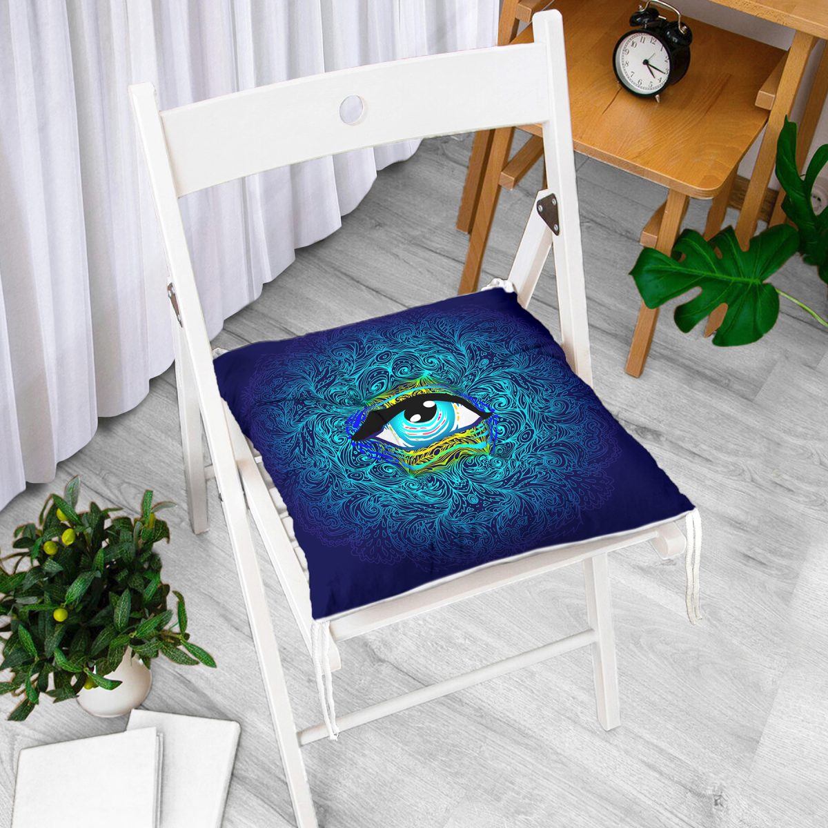 Blue Eye Özel Tasarım Dijital Baskılı Pofuduk Sandalye Minderi Realhomes