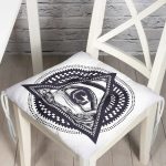 - P5013-Gorsel - Realhomes Beyaz Zeminde Lacivert Üçüncü Göz Dijital Baskılı Dekoratif Pofuduk Sandalye Minderi Realhomes