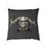 Gri Zeminde Kuru Kafa Motifli Özel Tasarım Pofuduk Sandalye Minderi Realhomes