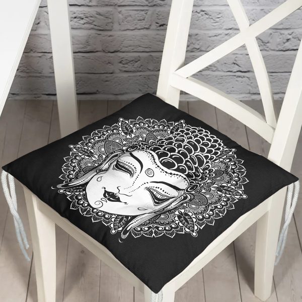 - P5020-Gorsel - Realhomes  Fatma Ana Eli İçerisinde Yoga Yapan Kadın Desenli Pofuduk Sandalye Minderi Realhomes