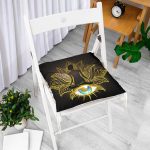 Altın Motifli Yoga Ve Mavi Göz Desenli Özel Tasarım Dijital Baskılı Pofuduk Sandalye Minderi Realhomes