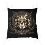 - P5048-Gorsel-2 - Realhomes Siyah Zeminde Gümüş Kuru Kafa Motifli Pofuduk Sandalye Minderi Realhomes