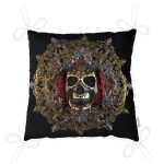 - P5049-Gorsel-2 - Realhomes Gold Çerçeve İçerisinde Gül Kuru Kafa Motifli Dekoratif Pofuduk Sandalye Minderi Realhomes