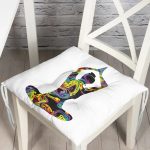 - P5050-Gorsel - Realhomes Beyaz Zeminde Gökkuşağı Yoga Desenli Pofuduk Sandalye Minderi Realhomes