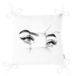 RealHomes Beyaz Zeminde Kirpik Motifli Özel Tasarım Pofuduk Sandalye Minderi Realhomes