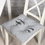 RealHomes Gri Zeminde Kirpik Motifli Özel Tasarım Pofuduk Sandalye Minderi Realhomes