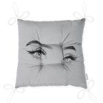 RealHomes Gri Zeminde Kirpik Motifli Özel Tasarım Pofuduk Sandalye Minderi Realhomes