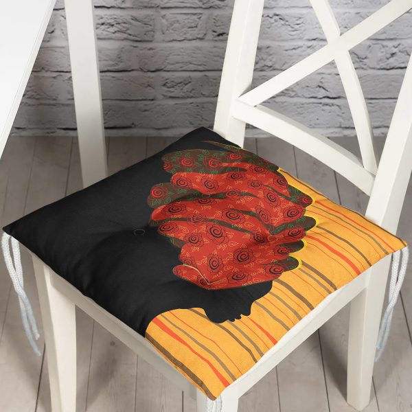 Siyah Beyaz Zenci Kadın Motifli Dekoratif Pofuduk Sandalye Minderi Realhomes