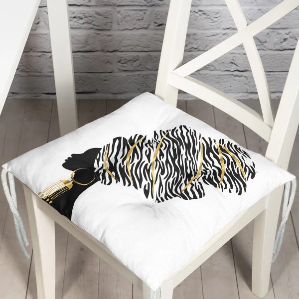 Siyah Beyaz Zenci Kadın Motifli Dekoratif Pofuduk Sandalye Minderi Realhomes