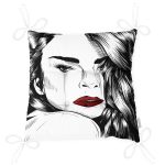 - P5102-Gorsel-2 - Realhomes Kırmızı Dudaklı Kara Kalem Çizimli Özel Tasarım Pofuduk Sandalye Minderi Realhomes