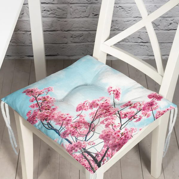 - P5111-Gorsel - Realhomes  Mavi Zeminde Beyaz Ortanca Çiçeği Baskılı Pofuduk Sandalye Minderi Realhomes