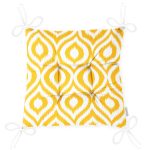 Özel Tasarım Sarı İkat Desenli Dijital Baskılı Pofuduk Sandalye Minderi Realhomes