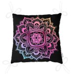 Siyah Zeminde Pembe Mavi Mandala Desenli Özel Tasarım Pofuduk Sandalye Minderi Realhomes