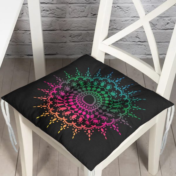 - P5144-Gorsel - Realhomes  Pembe Zeminde Beyaz Mandala Desenli Özel Tasarım Pofuduk Sandalye Minderi Realhomes