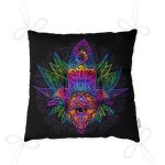 - P5209-Gorsel-2 - Realhomes Siyah Zeminde Renkli Fâtımâ'nın Eli Desenli Pofuduk Sandalye Minderi Realhomes