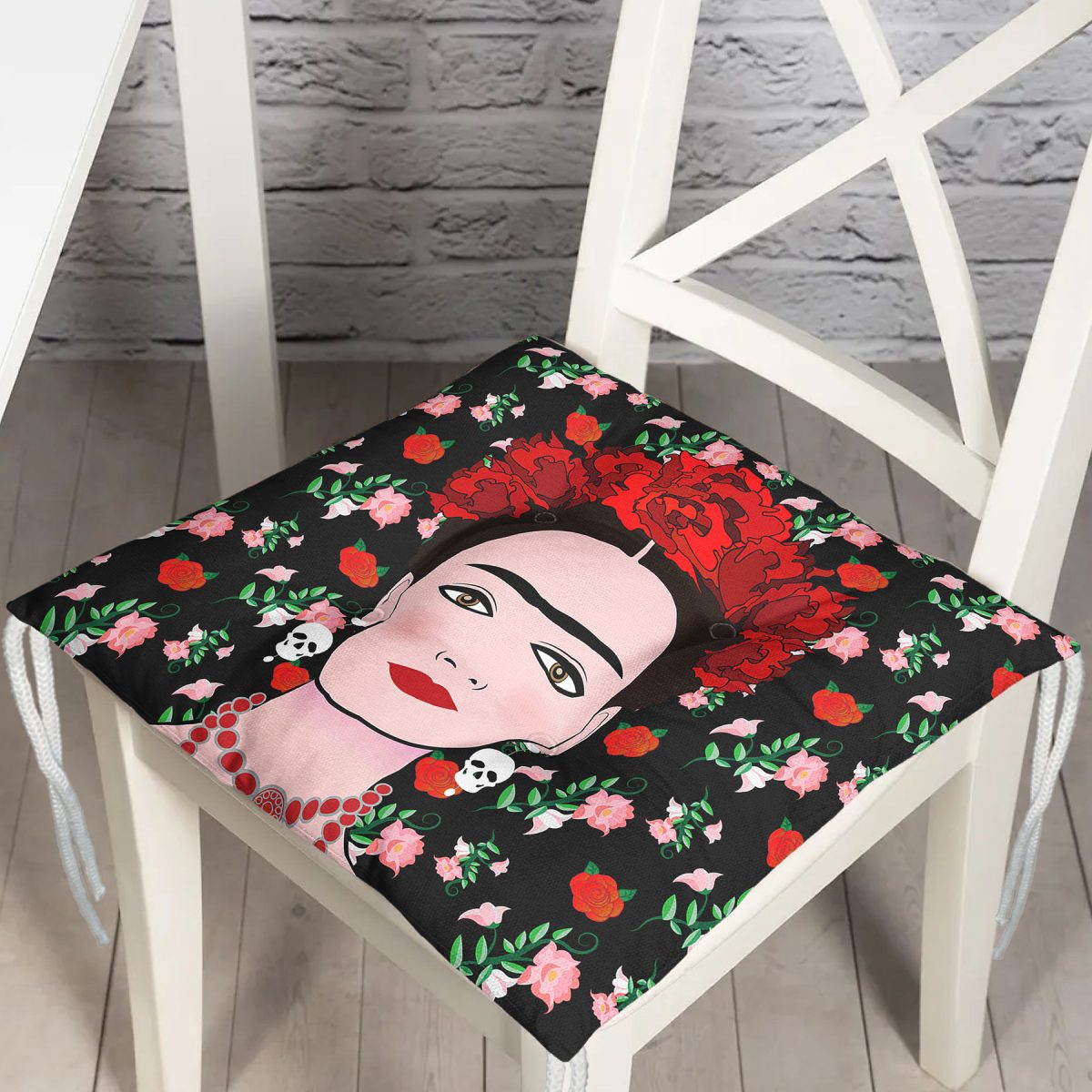 Özel Tasarım Frida Dijital Baskılı Pofuduk Sandalye Minderi Realhomes