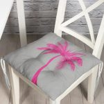 - P5228fusya-Gorsel - Realhomes Gri Zeminde Fuşya Palmiye Motifli Modern Pofuduk Sandalye Minderi Realhomes
