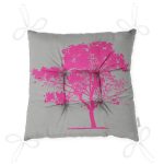 Gri Zeminde Dekoratif Fuşya Ağaç Tasarımlı Pofuduk Sandalye Minderi Realhomes