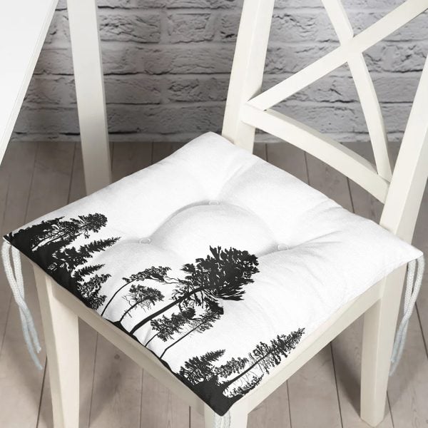 RealHomes Gri Zeminde Fuşya Ağaç Tasarımlı Dekoratif Pofuduk Sandalye Minderi Realhomes