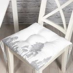 RealHomes Beyaz Zeminde Gri Ağaç Tasarımlı Dekoratif Pofuduk Sandalye Minderi Realhomes