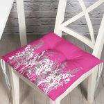 - P5233sadefusya-Gorsel - Realhomes Fuşya Zeminde Beyaz Çiçek Dijital Baskılı Pofuduk Sandalye Minderi Realhomes