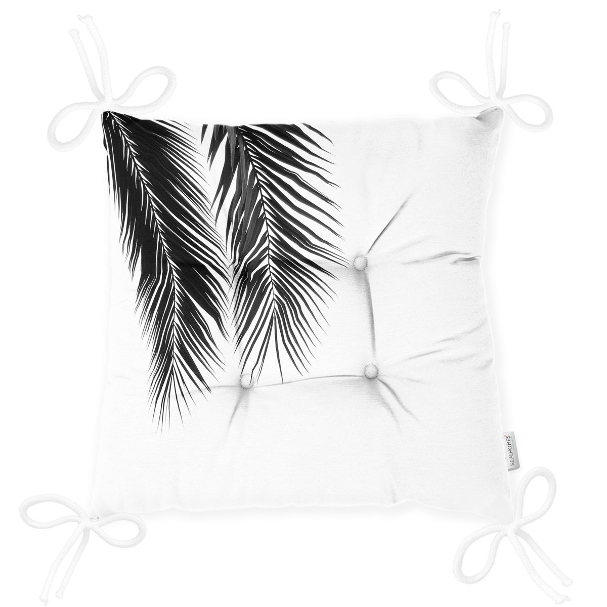Siyaz Beyaz Palmiye Yaprakları Dijital Baskılı Pofuduk Sandalye Minderi Realhomes
