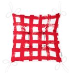 Kırmızı Zeminde Geometrik Kare Motifli Dekoratif Pofuduk Sandalye Minderi Realhomes