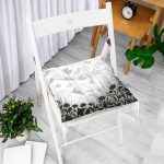 - P5238-Gorsel-1 - Realhomes  RealHomes Siyah Çiçekler Üzerinde Kelebek Motifli Özel Tasarım Pofuduk Sandalye Minderi Realhomes