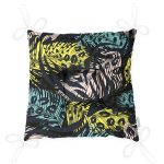 Siyah Zeminde Renkli Yaprak Motifli Özel Tasarım Pofuduk Sandalye Minderi Realhomes