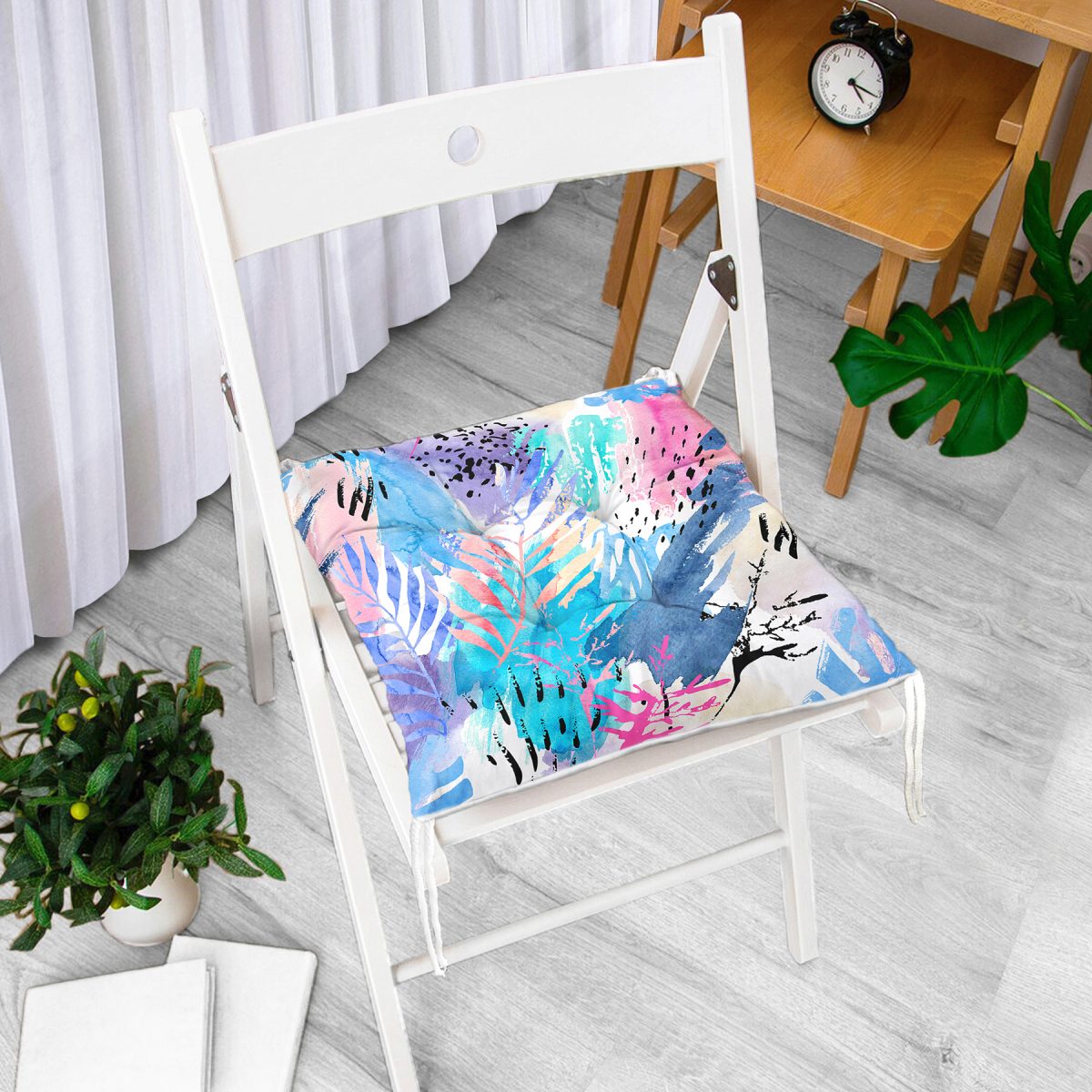 Sulu Boya Yapraklar Özel Tasarım Modern Pofuduk Sandalye Minderi Realhomes