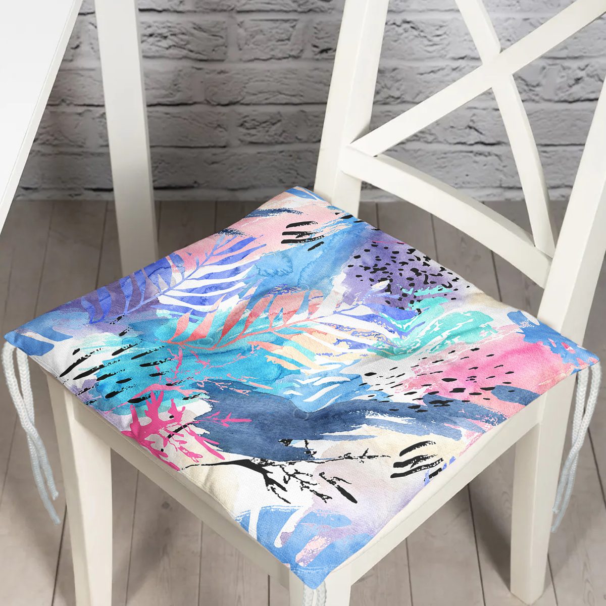Sulu Boya Yapraklar Özel Tasarım Modern Pofuduk Sandalye Minderi Realhomes