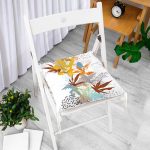 - P5255-Gorsel-1 - Realhomes  Beyaz Zeminde Mavi Ve Turuncu Yaprak Desenli Pofuduk Sandalye Minderi Realhomes