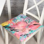 - P5256-Gorsel - Realhomes  Mavi Zemin Üzerinde Pembe Yaprak Motifli Modern Pofuduk Sandalye Minderi Realhomes