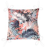 - P5257-Gorsel-2 - Realhomes  Gri Zemin Üzerimde Pembe Ve Lacivert Baskılı Yaprak Motifli Pofuduk Sandalye Minderi Realhomes