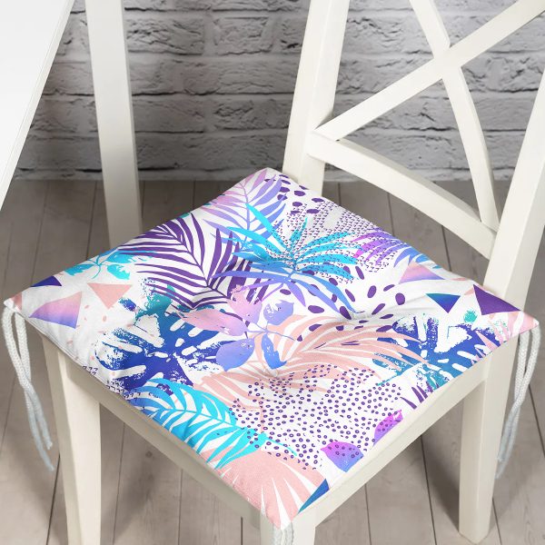 - P5265-Gorsel - Realhomes  Beyaz Zeminde Renkli Yumurta Desenli Özel Tasarım Pofuduk Sandalye Minderi Realhomes